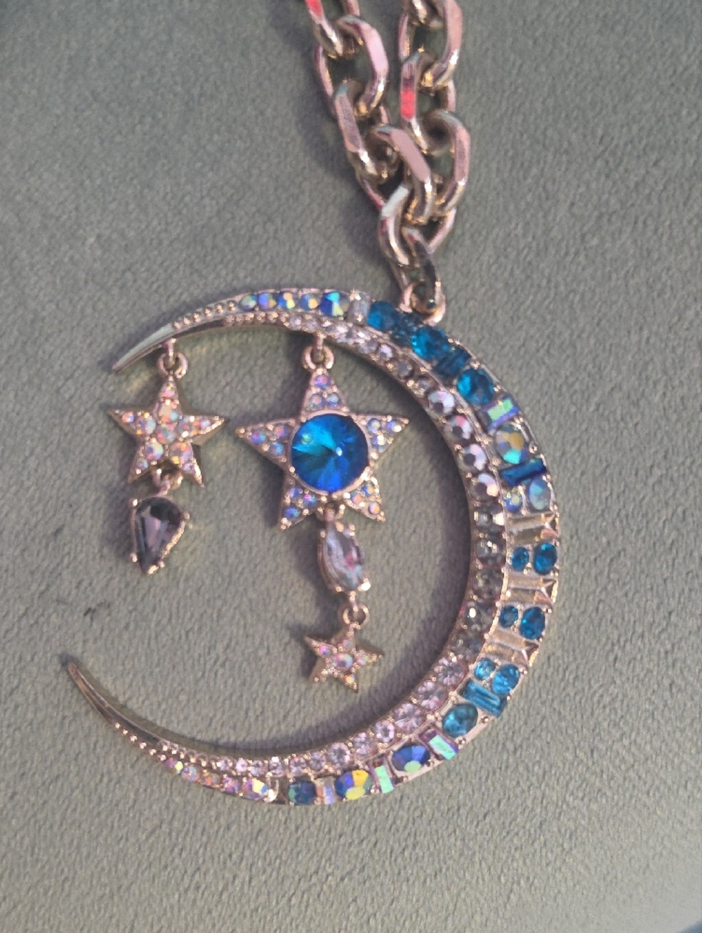 Betsey Johnson Gold-Tone Crescent Moon Necklace with Blue Crystals - Picture 3 of 9